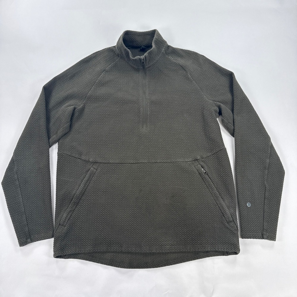 Lululemon Mens Pullover XL Olive Green At Ease Half Zip Textured Double Knit